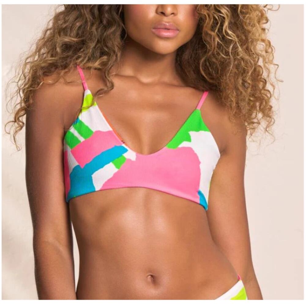 Maaji Women's Jigsaw Liberty Reversible Sporty Bralette Bikini Top Size S